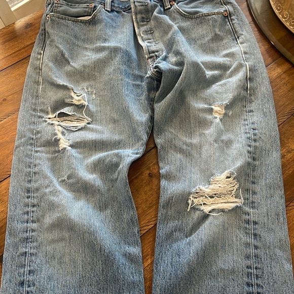 501 blue denim jeans button fly distressed straight leg jeans 36 x 28 - Picture 4 of 15